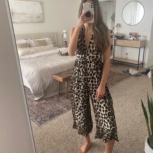 Leopard print halter jumpsuit